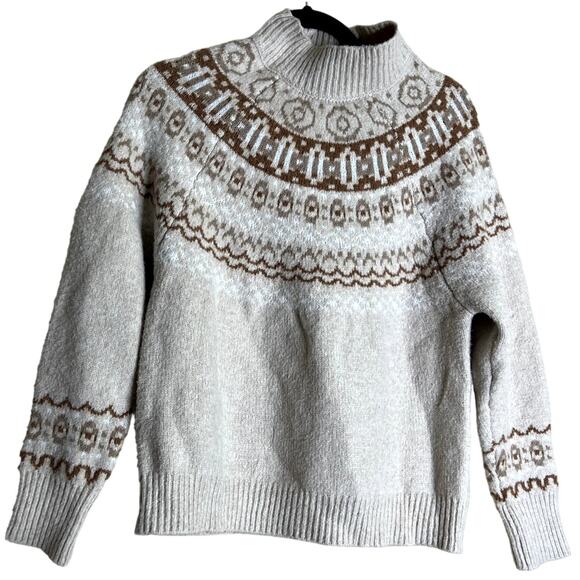 Cupcakes and Cashmere Sweater Women Medium Beige Knit Fair Isle Knit Pullover - Picture 1 of 12